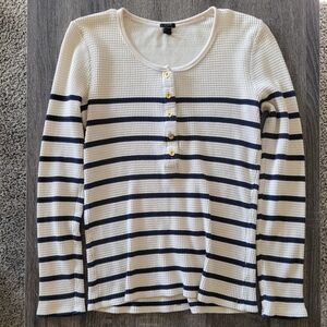 J. Crew Striped Waffle Knit Henley Top